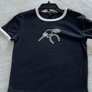 Vinyl Icons Women's Black Tee with White Trim